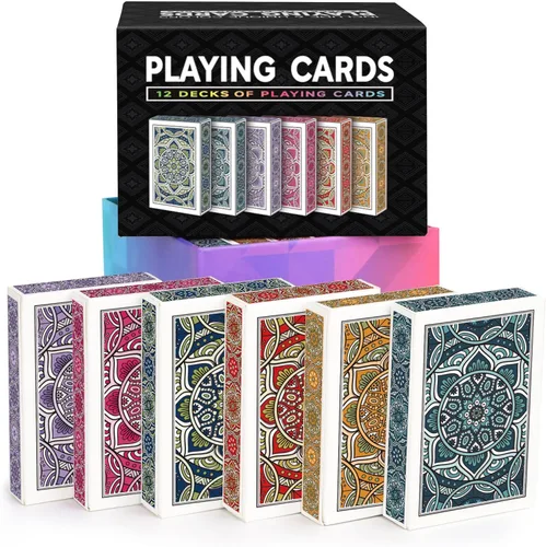 12 paquetes de cartas de juego, mazos de cartas, juego de cartas de póquer, cartas de juego estándar a granel con 6 colores brillantes, juegos de