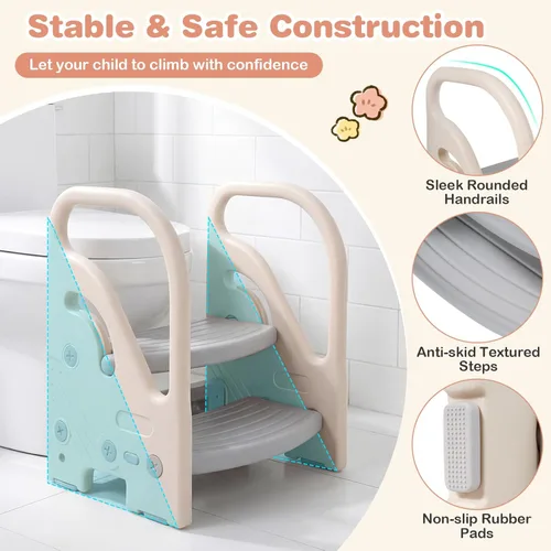 Vista 6 de Costzon Toddler Step Stool for Bathroom Sink, Adjustable 2-Step Kids Helper Stool with Safety Handles & Non-Slip Pads, Convertible Plastic Ladder
