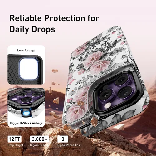 Vista 772 de LETO para iPhone 15 Pro Funda tipo cartera - Tapa tipo folio con patada - Diseños de moda - Tarjetero - Funda protectora para mujeres y niñas - 6.1