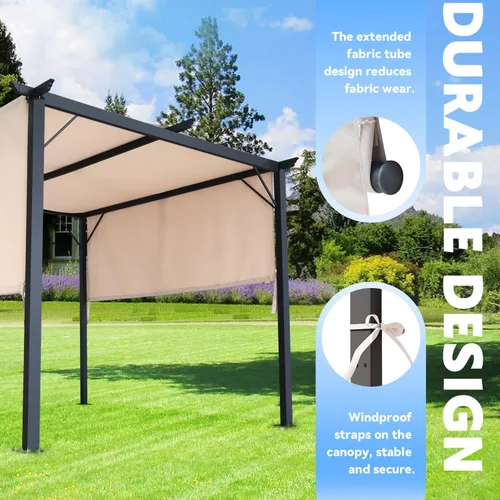 Vista 4 de MELLCOM Pérgola para exteriores de 10 x 10 pies, refugio independiente de metal con parasoles laterales ajustables, toldo para patios, patio Beige