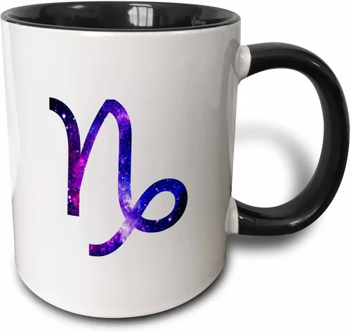 3dRose Capricorn star sign - goat zodiac glyph astrological horoscope symbol 11oz Two-Tone Black Mug