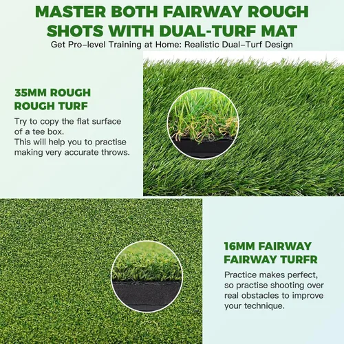 Vista 2 de Alfombrilla de golf de doble césped premium con espuma EVA de 0.394 pulgadas y respaldo de goma, antideslizante, antideformación, diseño resistente