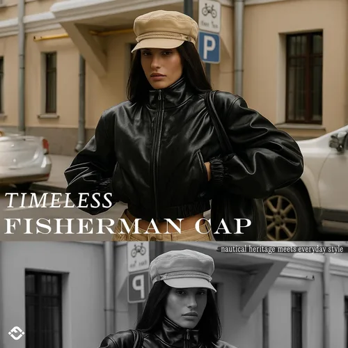 Vista 2 de Funky Junque Gorra de pescador griego, gorra de algodón para panaderos Caqui