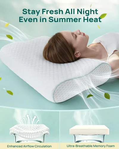 Vista 5 de Releep Almohada cervical de espuma viscoelástica para aliviar el dolor, contorno ajustable (4 alturas), portátil y lavable, almohada de viaje