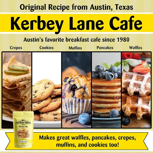 Vista 6 de Kerbey Lane Cafe Mezcla para panqueques de suero de leche, fácil de hacer, receta de agua bucal para panqueques ligeros y esponjosos, waffles