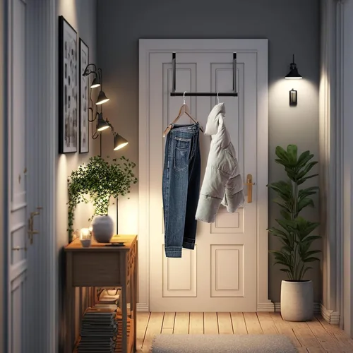 Vista 7 de Simple Houseware - Barra para colgar ropa sobre la puerta, color negro