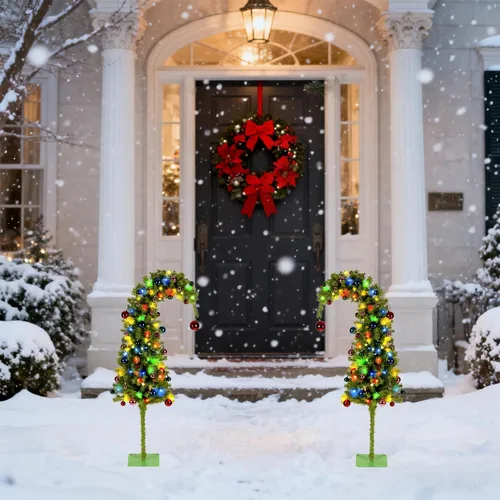 Vista 2 de Árbol de Navidad artificial flexible de 3 pies con luces, rama flexible, decoración navideña para interiores y exteriores, fácil de moldear, árbol