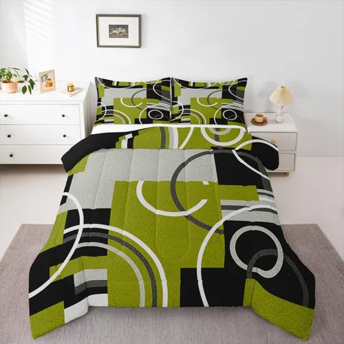 Vista 11 de Moderno juego de ropa de cama de color morado, negro y gris, edredón de círculos geométricos con espirales, edredón acolchado a rayas abstractas a