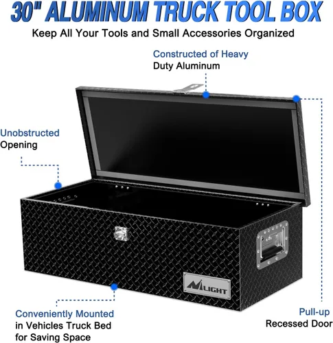 Vista 4 de Nilight - Caja de herramientas para camión de 30 pulgadas, cajas de herramientas resistentes de aluminio con placa de diamante para cama de camión