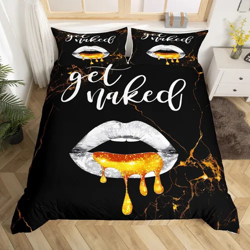 Vista 30 de Feelyou Leopard Print Lips Duvet Cover Twin Size Cheetah Print Bedding Set for Boys Girls Kissing Lips Comforter Cover Bedroom Decor 2Pcs