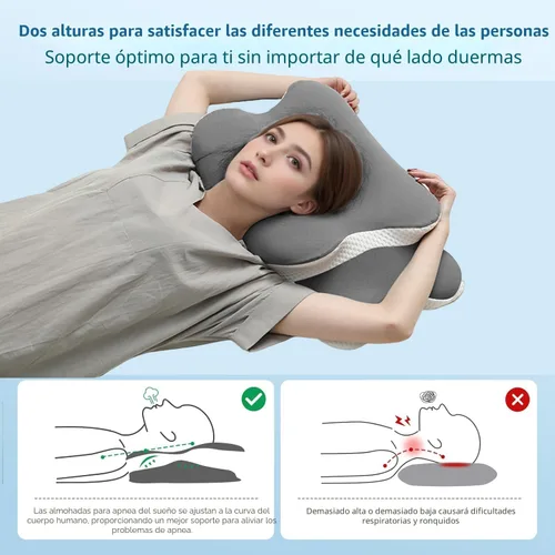Vista 3 de Almohada Ergo para aliviar la apnea del sueño, el dolor de cuello y los ronquidos Almohada cervical para dormir de lado Espuma viscoelástica