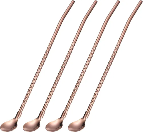 Vista 9 de uxcell Pajitas de cuchara de acero inoxidable, 4 pajitas de metal reutilizables de 8.6 pulgadas con mango largo para batidos y cócteles, color negro