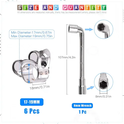 Vista 2 de Glarks 6 abrazaderas de manguera con perno en T de 0.669-0.748 in, acero inoxidable 304, abrazaderas de tubo ajustables para manguera de rango