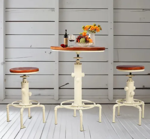 Vista 10 de Topower Juego de 3 piezas de bar de pub vintage, mesa redonda industrial y taburetes para 2, mesa de pub y taburetes de altura ajustable a juego