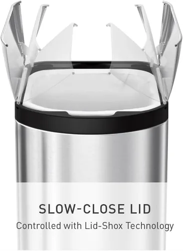 Vista 5 de Simplehuman - Cubo de basura para baño con tapa abatible de 10 litros / 2.6 galones, acero inoxidable cepillado con borde negro
