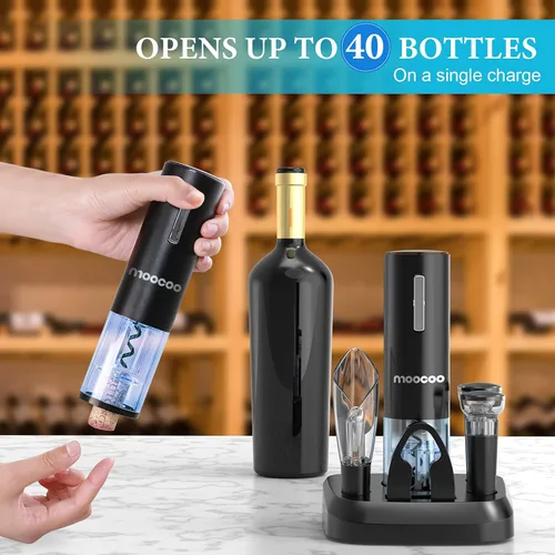 Vista 4 de Moocoo - Abridor eléctrico de botellas de vino con base de carga, abridor de botellas de vino eléctrico inalámbrico con aireador y decantador 2