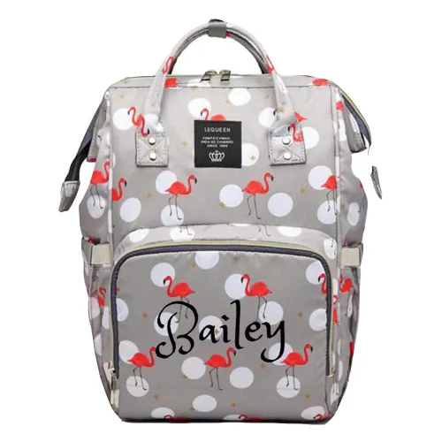 Vista 2 de Bolsa de pañales grande personalizada, bolsa de mano, mochila, monograma personalizado bordado para bebé/bolsa de bebé, (negro/gris)