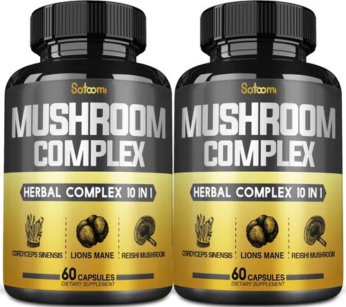 Vista 9 de Satoomi Complejo de suplemento Reishi 5000 mg - 10 en 1 combinado con melena de león, Cordyceps Sinensis, hongo Chaga y otros - 90 cápsulas durante