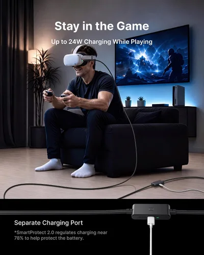 Vista 2 de INIU Link Cable, [16FT 5m] VR Cable USB 3.0 High Speed Type C Charger Cable Fast Charging While Playing,USB to USB C Cable for Meta Oculus Quest 3S