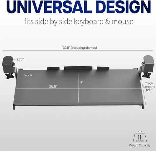 Vista 8 de VIVO Bandeja deslizante grande con abrazadera para teclado y mouse de computadora debajo del escritorio, cajón de plataforma extraíble de 27 x 11