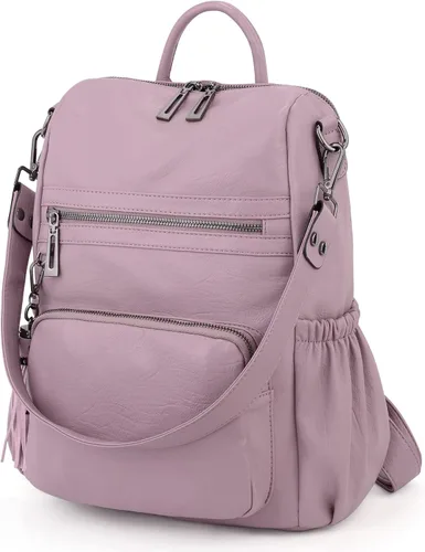Vista 5 de UTO Mochila de cuero vegano para mujer, diseño de moda, convertible con borla, para viajes, con borla