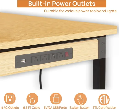 Vista 2 de Banco de trabajo de altura ajustable resistente de 48 pulgadas con tablero de clavijas, banco de trabajo de madera de capacidad de 2000 libras