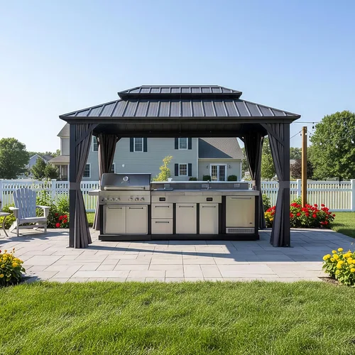 Vista 23 de PURPLE LEAF Glorieta de 6 x 8 pies con techo duro para parrilla de patio, refugio permanente de aluminio con toldo para barbacoa, con gancho