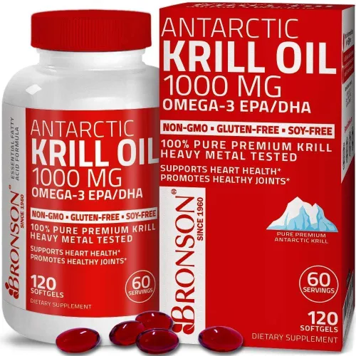 Vista 2 de Bronson Polvo de proteína hidrolizada de péptidos marinos de colágeno + aceite de krill antártico 1000 mg con omega-3s EPA DHA