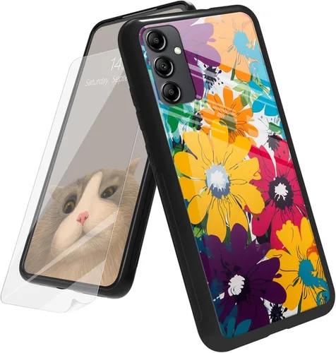 Vista 35 de Funda para Samsung Galaxy A12 5G con protector de pantalla, parte trasera de vidrio templado + TPU de silicona suave que absorbe los golpes