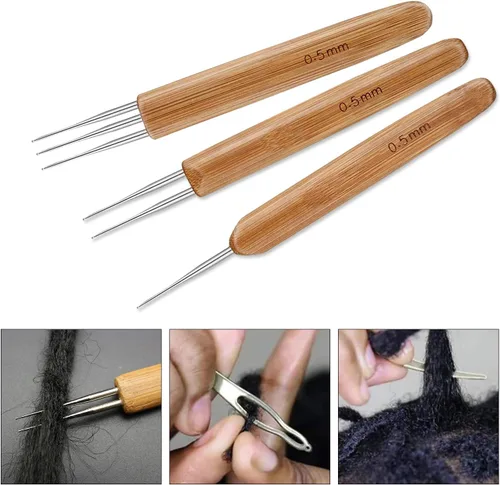 Vista 4 de AUGSUN Gancho de ganchillo para rastas, aguja para trenzas de cabello, herramienta entrelazada para locs, aguja de crochet para trenzado, tejido