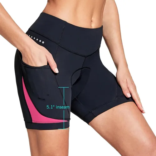 Vista 2 de BALEAF Pantalones cortos de ciclismo acolchados 4D para mujer, ropa interior de ciclismo con bolsillos UPF50+