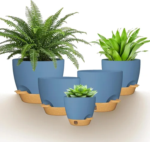 Vista 10 de Plant Pots 5/5.5/6/6.5/7/8 Inch Self Watering Pots, Set of 6 Plastic Planters with Drainage Holes,Plant Pot for Indoor Outdoor Plants(Black)