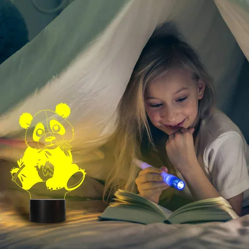 Vista 4 de Shellvcase Panda 3D Night Light, Optical Illusion Lamp 7 Colors Changing with Smart Touch & USB Cable, Giant Panda Gifts for Boys Girls Kids, Panda