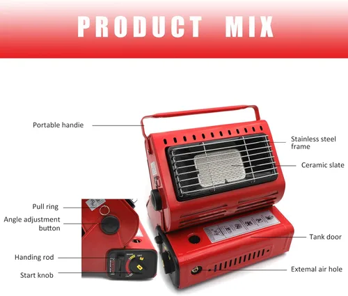 Vista 8 de HTTMT- Portable 2 in 1 Red Butane LP Gas Ceramic Heater Burner Warmer For Camping Emergency Heating Cooking Stove [P/N: ET-COOK009-RED]