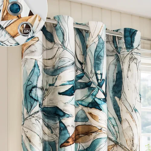 Vista 8 de SUBRTEX - Cortinas opacas de 52Wx63L, cortinas florales para oscurecer la habitación, cortinas de ventana aisladas térmicamente de 2 paneles