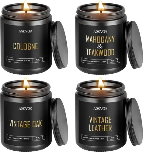 Vista 8 de AOOVOO Velas perfumadas para hombres – Paquete de 4 velas para el hogar, cera de soja de 36 onzas, tiempo de combustión de 200 horas, juego de velas