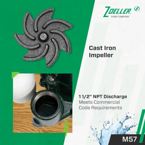 Vista 5 de Zoeller Bomba de sumidero sumergible M57 Mighty-Mate - Hierro fundido de 3/10 HP - Cable de 9 ′ - Flotador vertical - Descarga de 1.5 ″ - Probado