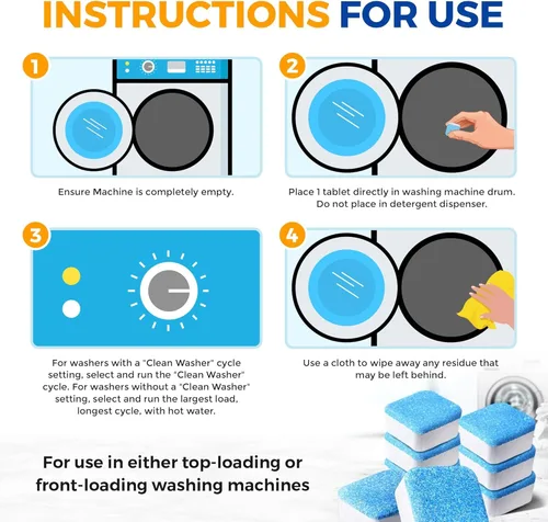 Vista 6 de Bastion Tabletas limpiadoras para lavadora (24 unidades) + tabletas descalcificadoras para máquina de café, combo de limpieza profunda