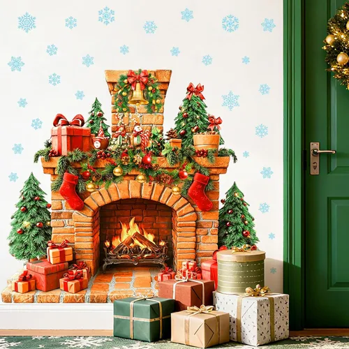 Vista 8 de Calcomanías de Pared Grandes para Chimenea Removibles Calcomanías de Pared de Navidad Despegar y Pegar Calcomanía Mural de Chimenea Árbol