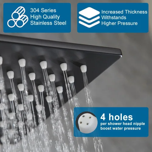 Vista 3 de POP SANITARYWARE ALL METAL - Cabezal de ducha de lluvia negro mate, cabezal de ducha grande de acero inoxidable de 12 pulgadas con brazo