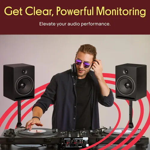 Vista 6 de Pyle - Par de soportes de altavoces ajustables, trípode para monitor de estudio doble con base de metal, almohadillas de altavoz antideslizantes