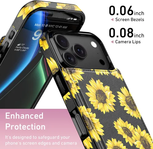 Vista 341 de LETO para iPhone 15 Pro Funda tipo cartera - Tapa tipo folio con patada - Diseños de moda - Tarjetero - Funda protectora para mujeres y niñas - 6.1