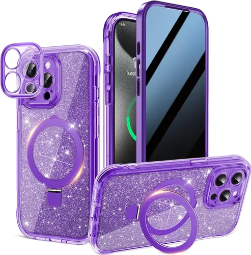 Vista 11 de [Anillo de metal CD y soporte invisible giratorio de 360° ] Funda magnética para iPhone 13 Pro Max [Parachoques galvanizados a prueba de golpes]