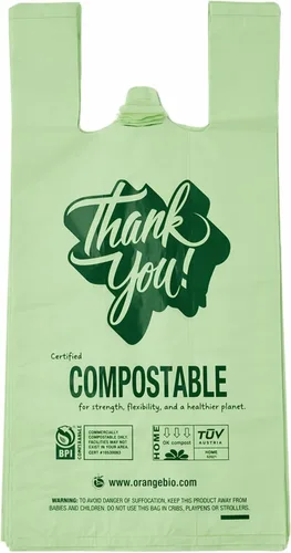 Vista 8 de Bolsas de compras compostables certificadas por OrangeBio (tamaño grande), 500 unidades, 12 x 6 x 20 pulgadas (extragruesas), capacidad para 20