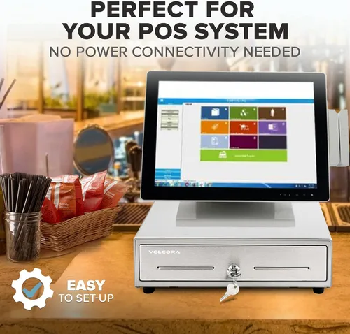 Vista 7 de Volcora Cajón de Caja Registradora Manual de Apertura por Empuje de 13" para Sistema de Punto de Venta (POS) - Blanco con Panel Táctil Frontal