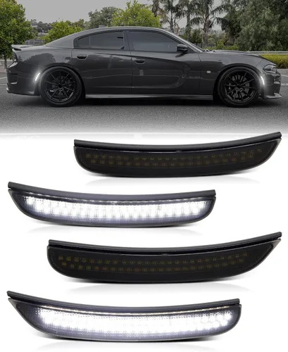 Vista 14 de Luces LED azules de marcador lateral para Dodge Charger 2015 2016 2017 2018 2019 2020 2021 2022 2023 2024, lámparas de parachoques delantero