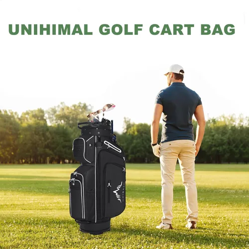 Vista 9 de UNIHIMAL Bolsa de carrito de golf de 14 vías, bolsa de golf de longitud completa premium para hombres con bolsillo magnético de cuero, asas