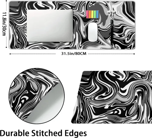 Vista 2 de Alfombrilla de mouse para juegos de remolino blanco y negro, XL, diseño fluido, gris mármol, tapete de mouse grande extendido, alfombrilla