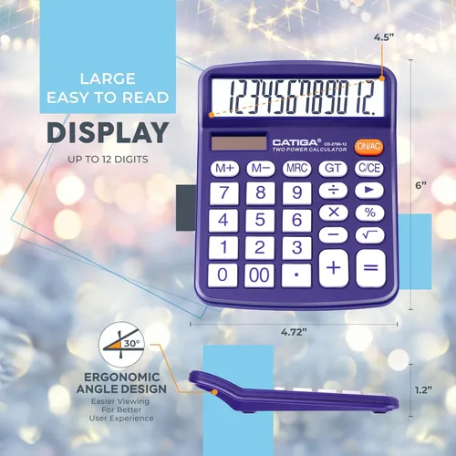 Vista 71 de CATIGA CD-2786 - Calculadora de escritorio de 12 dígitos con pantalla LCD grande y botón sensible, energía solar dual y batería, función estándar