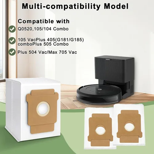 Vista 2 de Paquete de 16 bolsas de vacío para Roomba 105 Vac, compatibles con 105 Combo/Plus 405 Combo/Plus 505 Combo/Max 705 Vac/205 Vac/Plus 504 Vac, bolsas